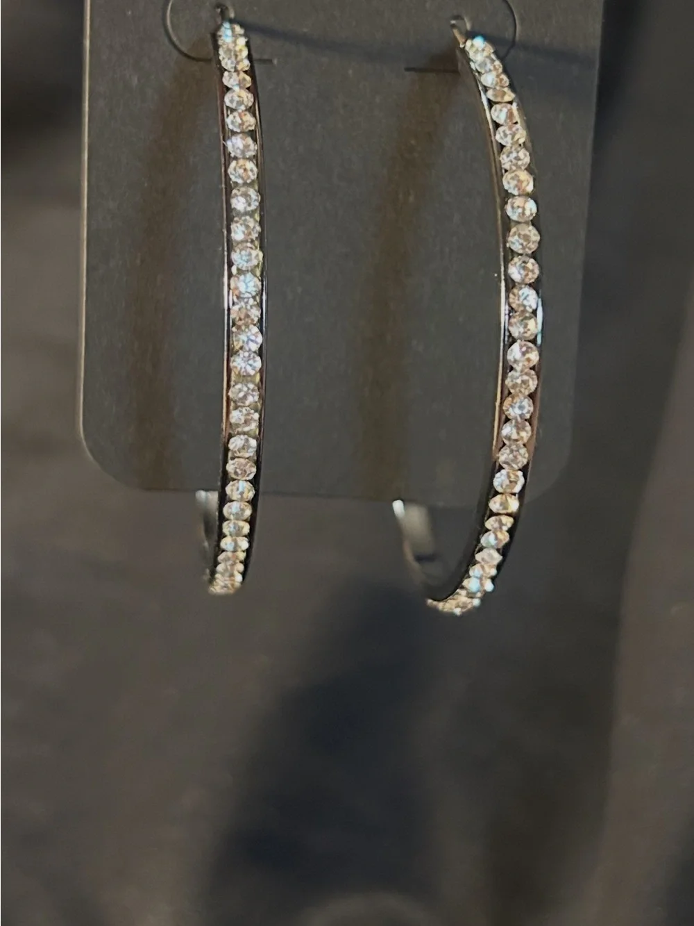 Crystal-Accented Silver Hoop Earrings - Clear Stone Sparkle